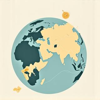 世界地図の上を飛ぶ飛行機と日本の工芸品