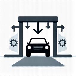 洗車場の俯瞰図でスムーズな車の流れを示すアイコン